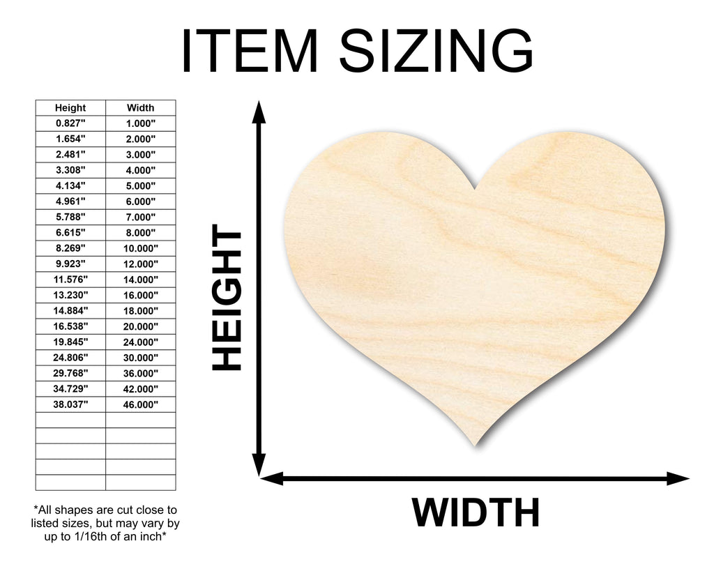 Unfinished Wood Classic Heart | Valentines Day | Weddings | Craft Cutout | Up to 46"