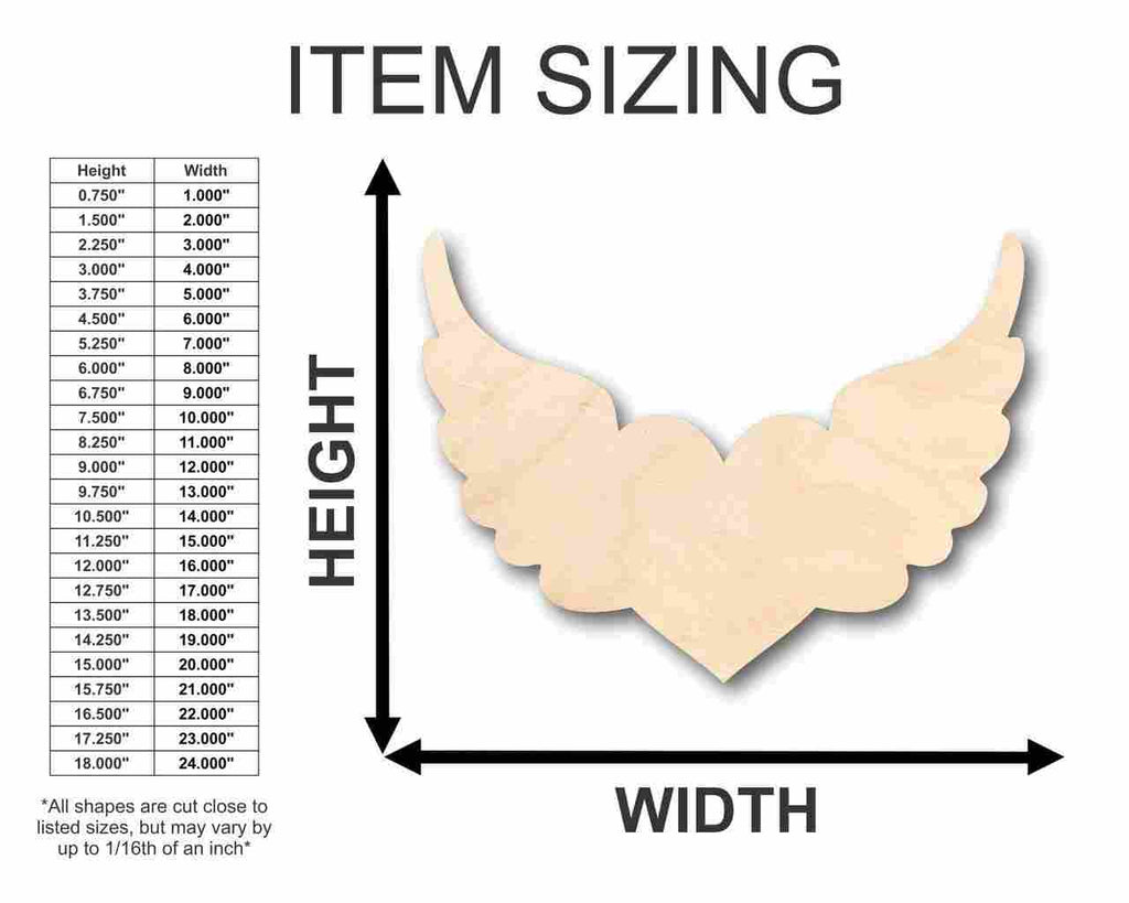Unfinished Wood Cutout Craft Winged Heart Shape up to 46" DIY Valentines day wedding shower