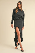 Backless Asymmetric Ruffle Hem Dress – Elegant Backless Dress, Asymmetric Dress, Ruffle Hem Dress, Sexy Evening Dress, Statement Dress For Special Occasions