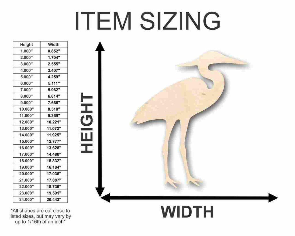 Unfinished Wood Heron Shape - Bird - Wildlife - Craft - up to 46" DIY