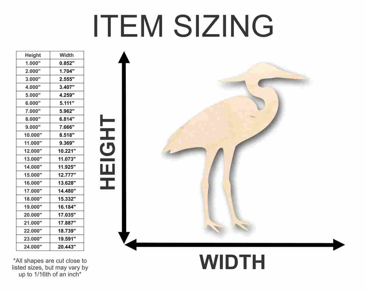 Unfinished Wood Heron Shape - Bird - Wildlife - Craft - up to 46" DIY