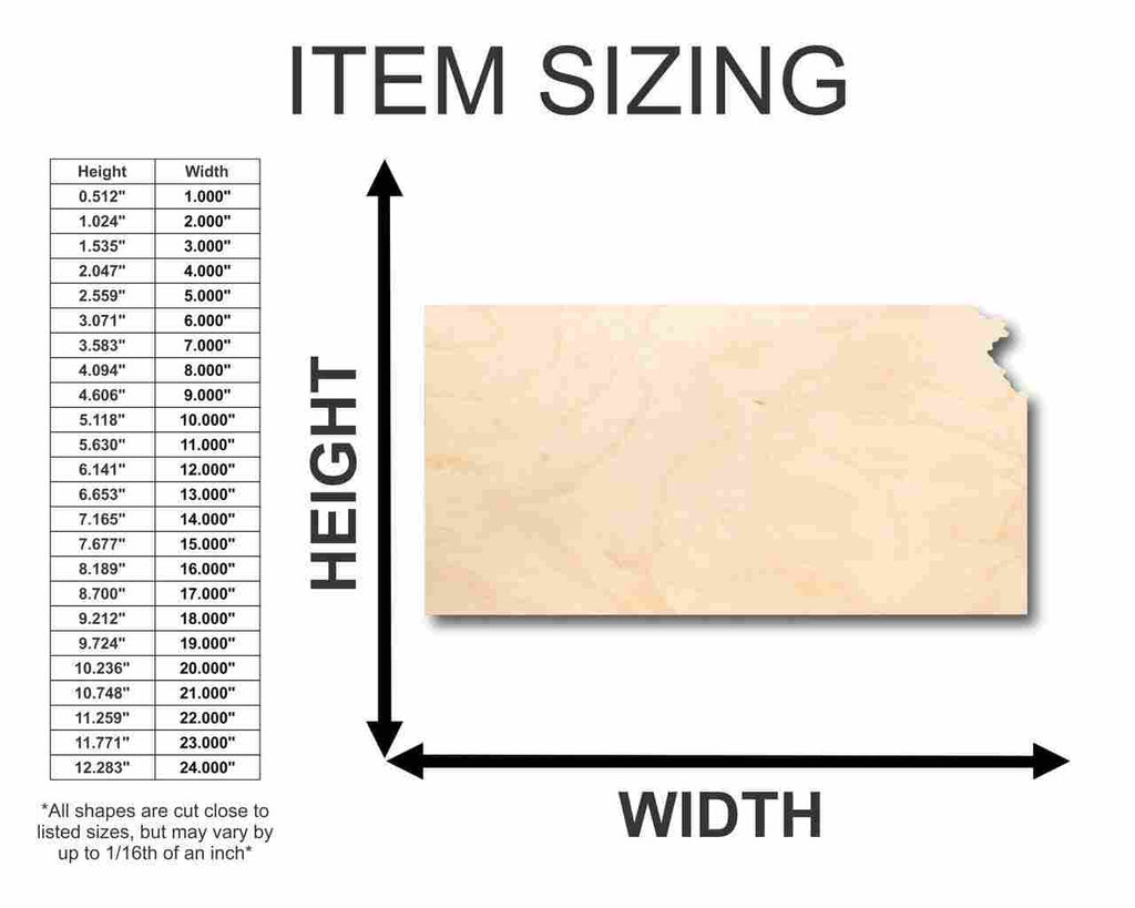Unfinished Wood Kansas Shape - State - Craft - up to 46" DIY