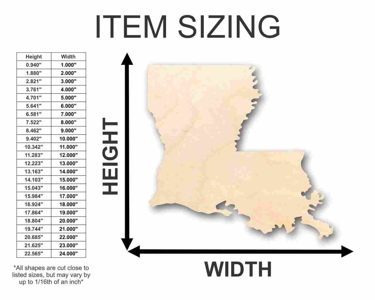 Unfinished Wood Louisiana Shape - State - Craft - up to 46" DIY