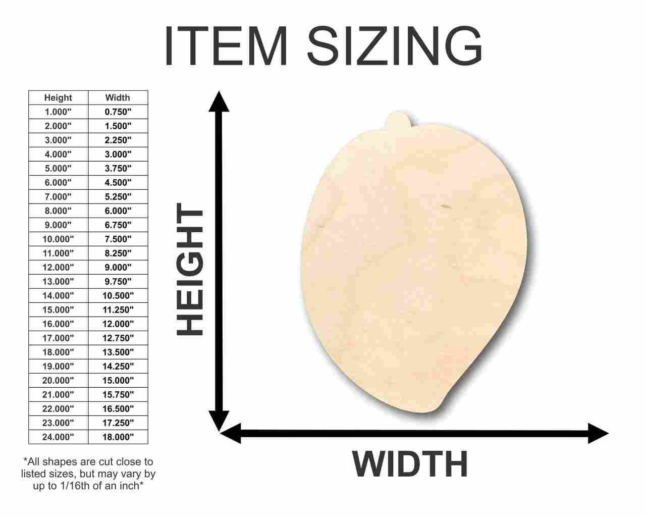 Unfinished Wood Mango Shape - Fruit - Tropical - Craft- up to 46" DIY