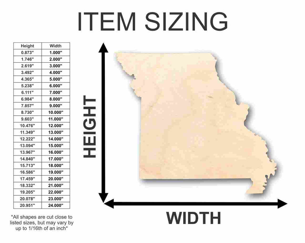 Unfinished Wood Missouri Shape - State - Craft - up to 46" DIY