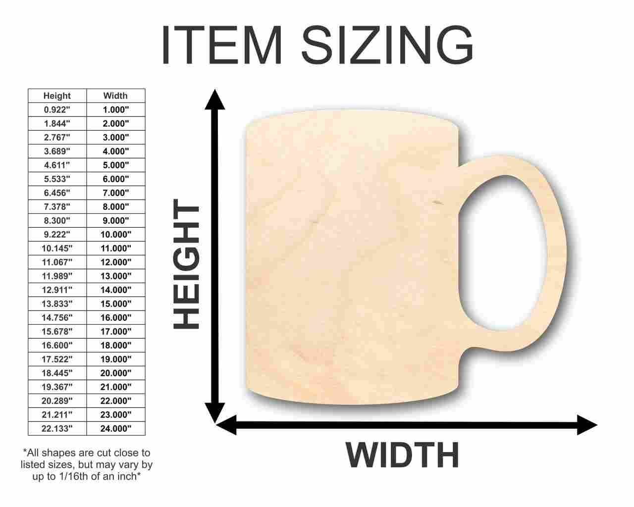 Unfinished Wood Coffee Mug Shape - Kitchen - Craft - up to 46" DIY