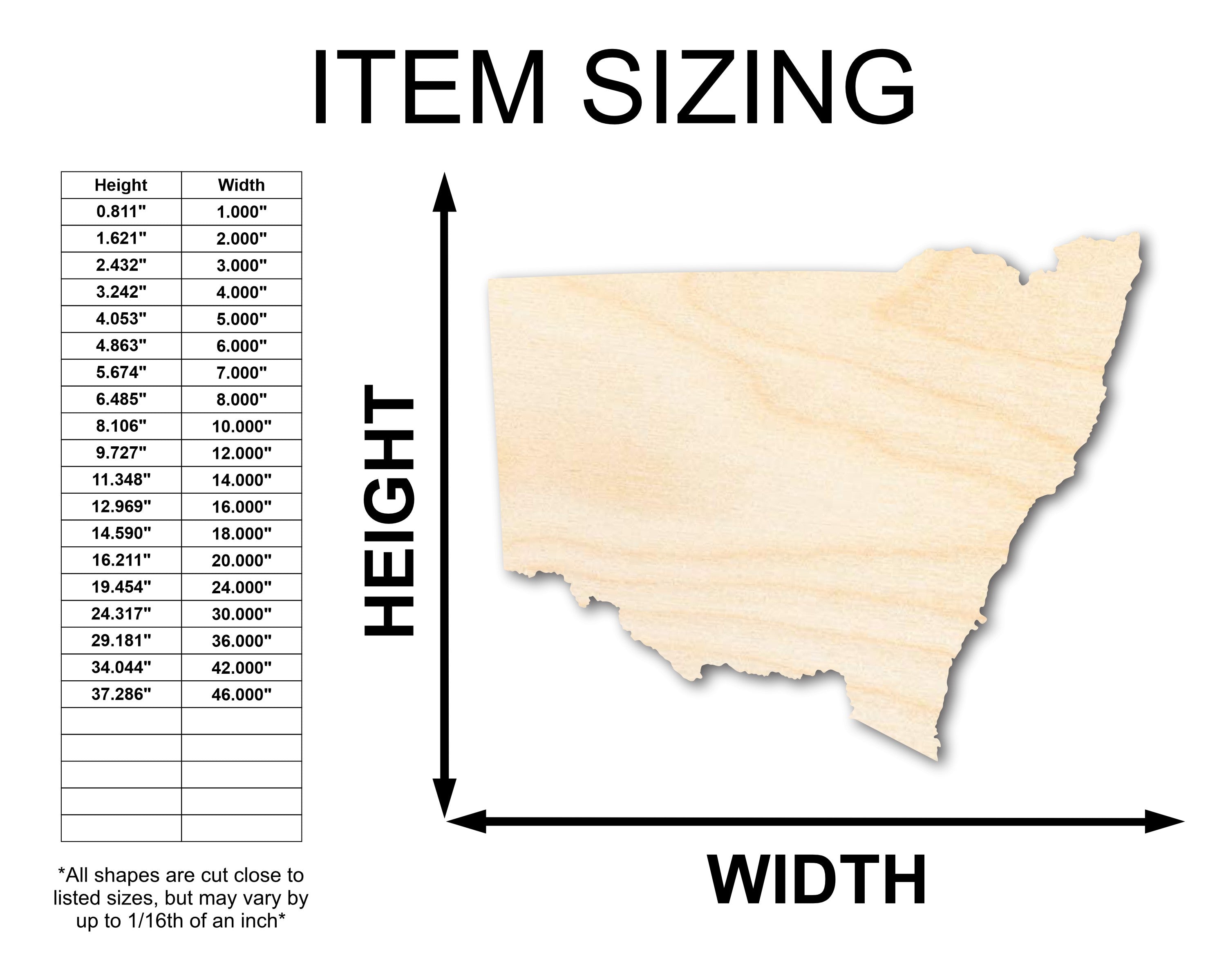 Unfinished Wood New South Wales State Shape - Australia State Craft - up to 46" DIY