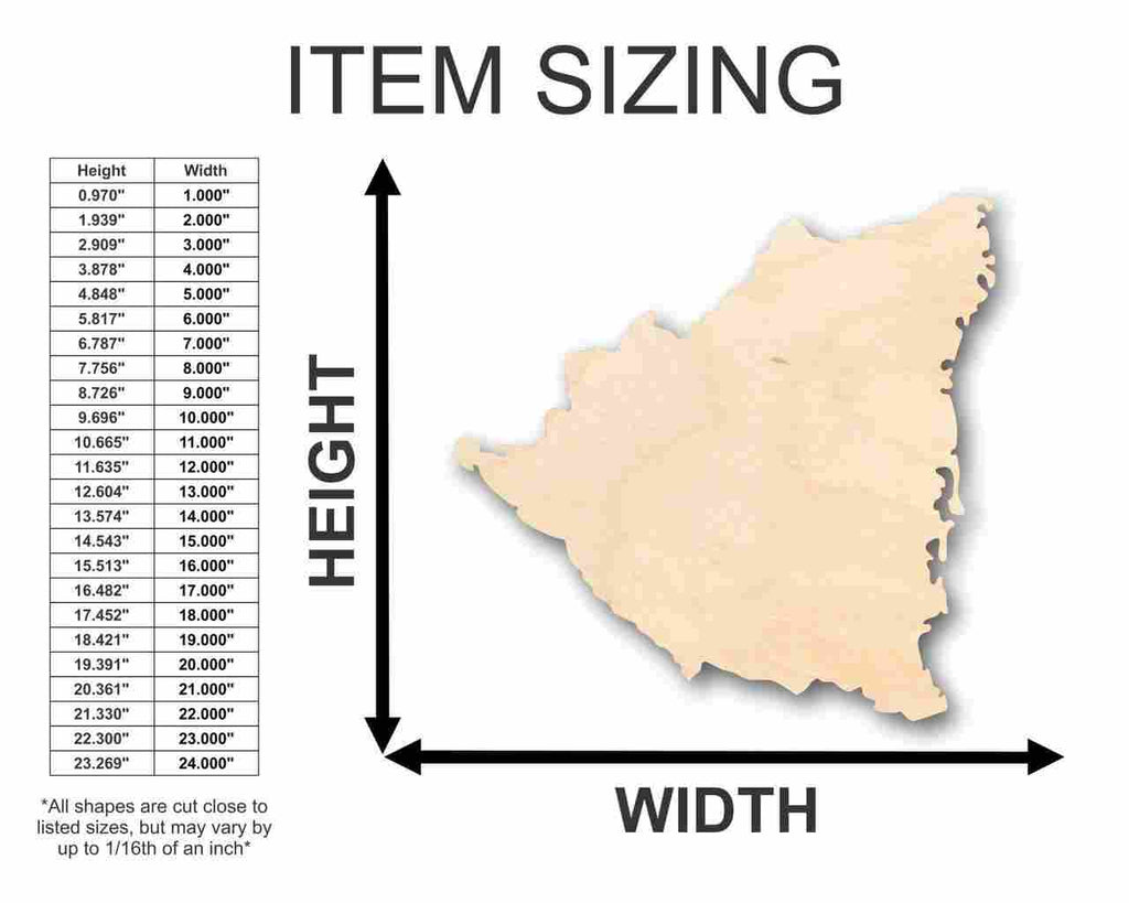 Unfinished Wood Nicaragua Shape - Country - Craft - up to 46" DIY