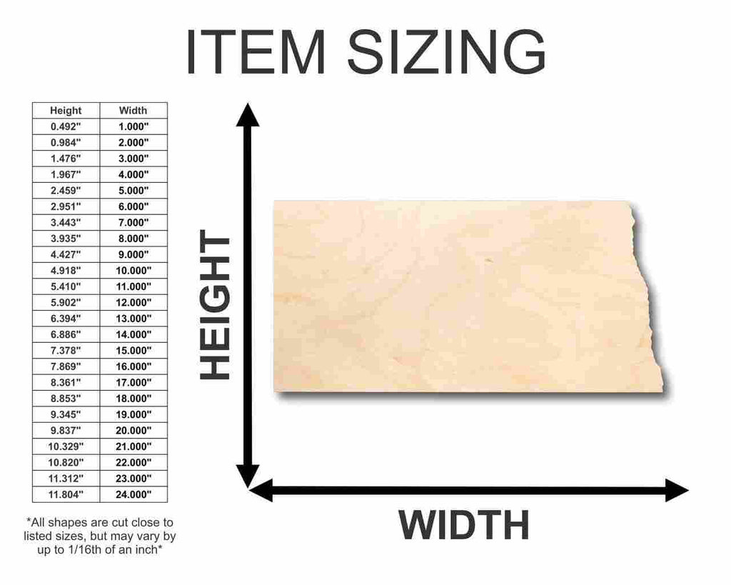 Unfinished Wood North Dakota Shape - State - Craft - up to 46" DIY