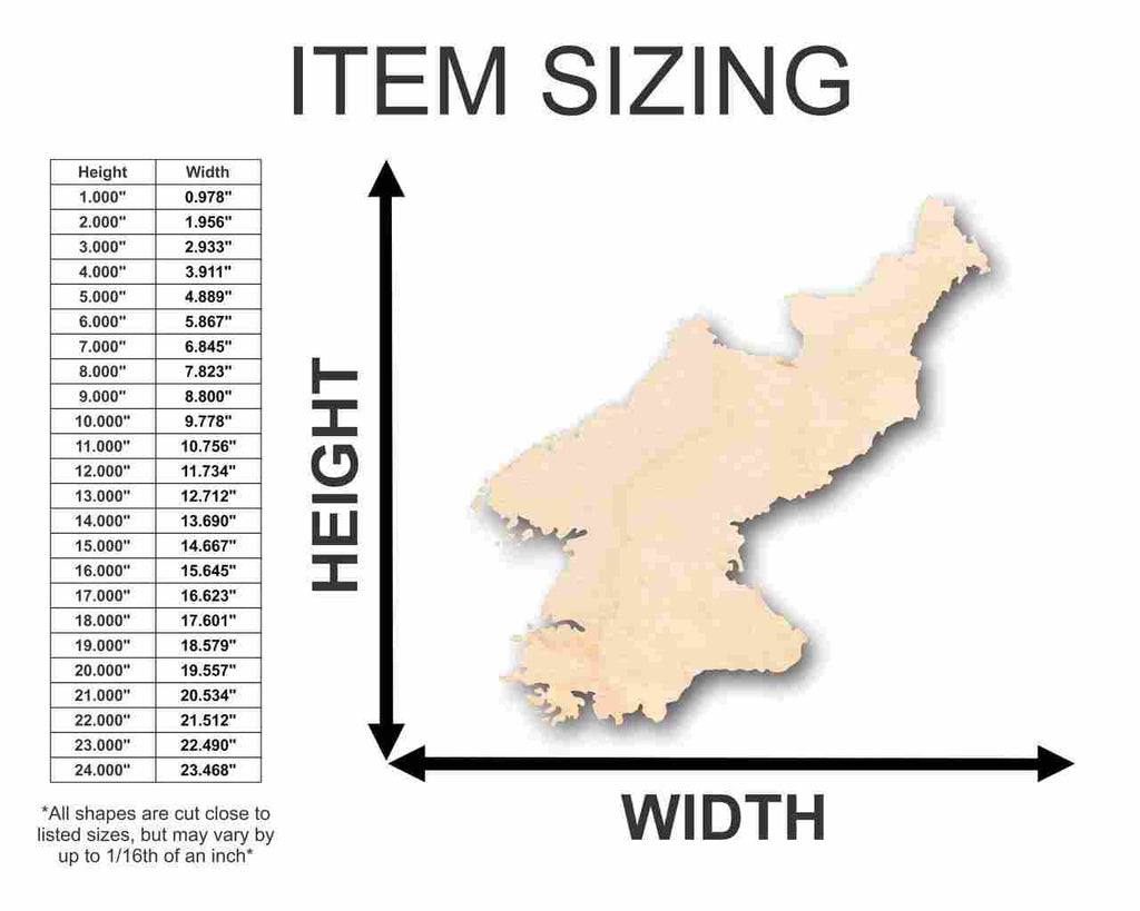 Unfinished Wood North Korea Shape - Country - Craft - up to 46" DIY