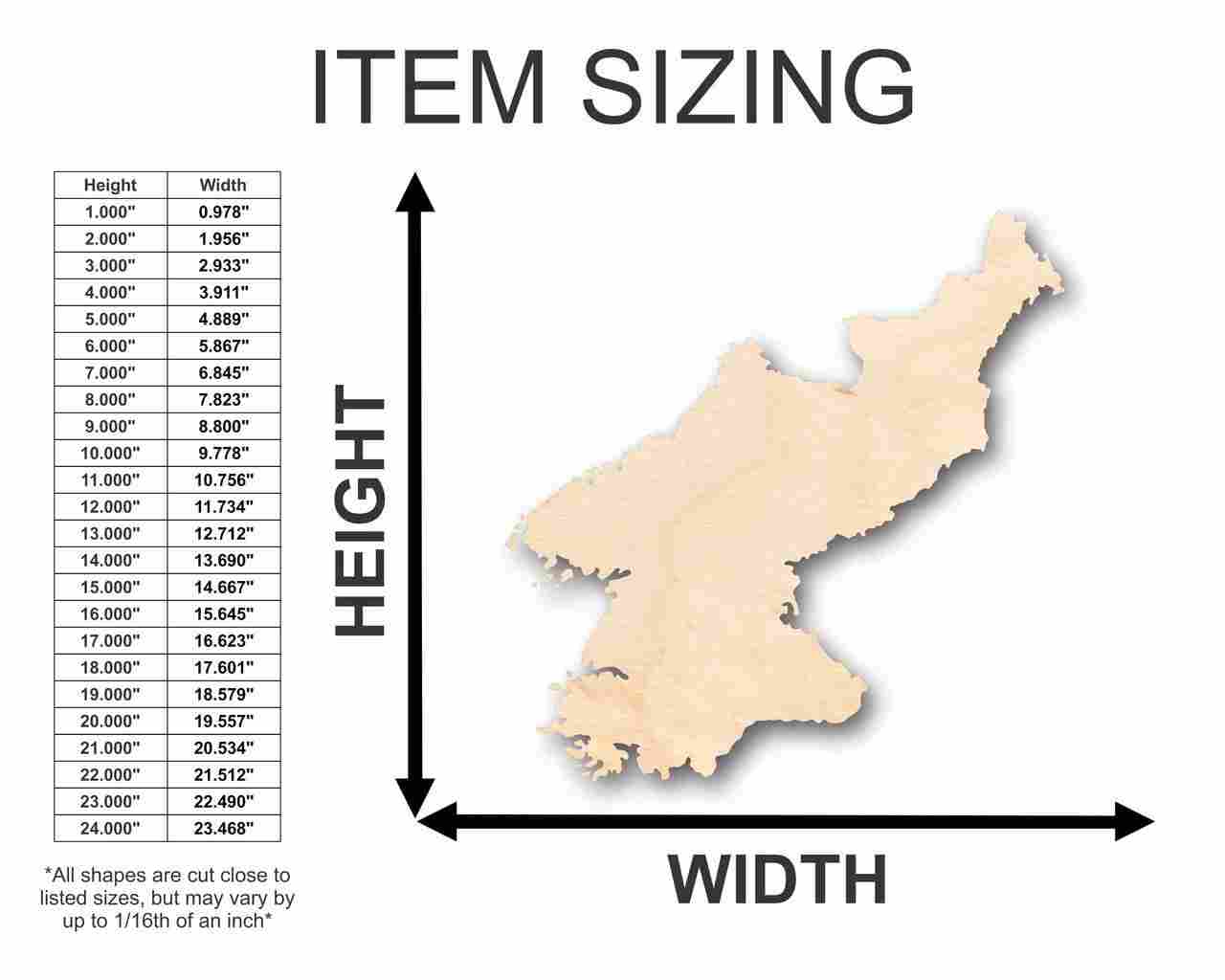 Unfinished Wood North Korea Shape - Country - Craft - up to 46" DIY