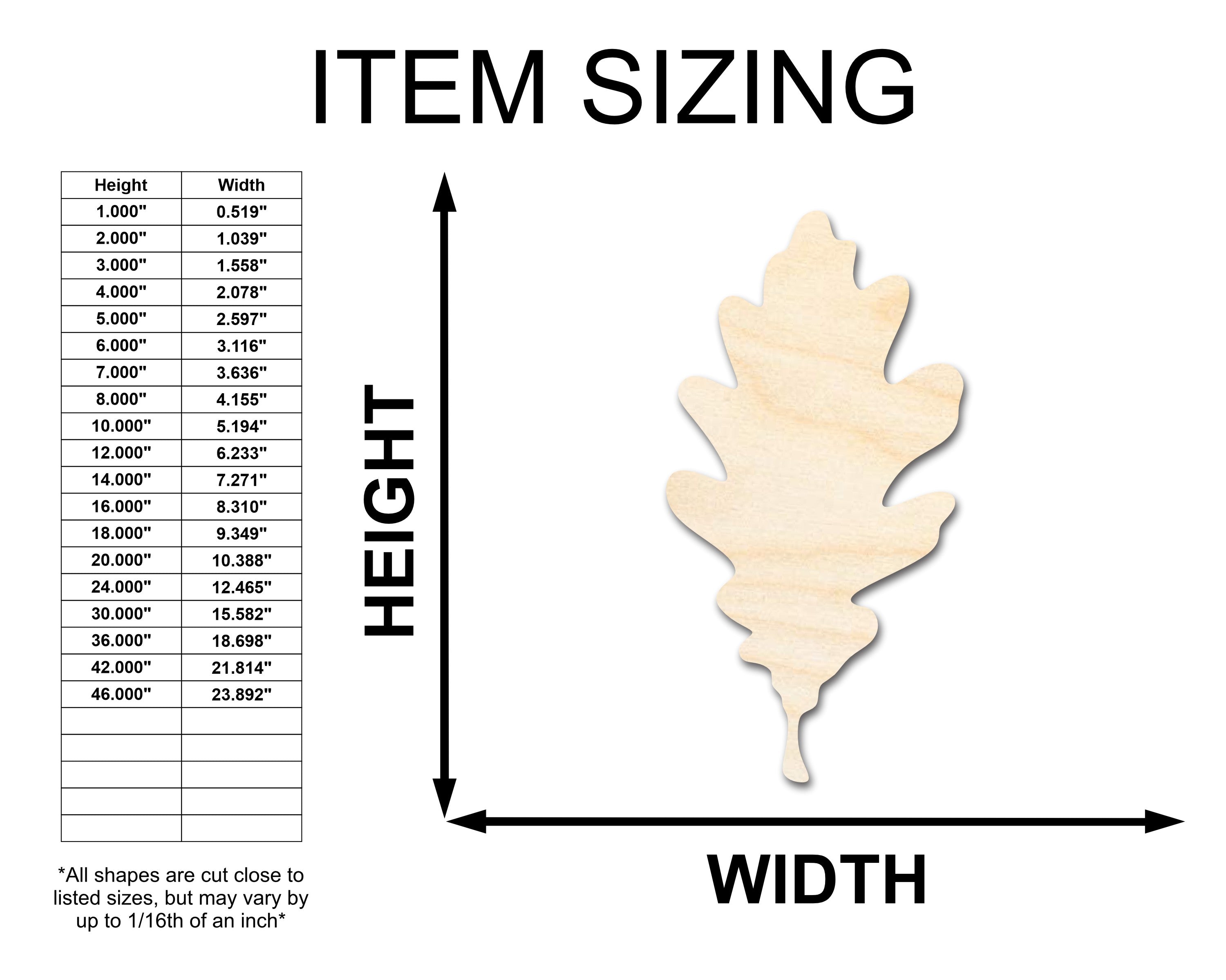 Unfinished Wood Oak Leaf Shape - Fall - Craft - up to 46" DIY