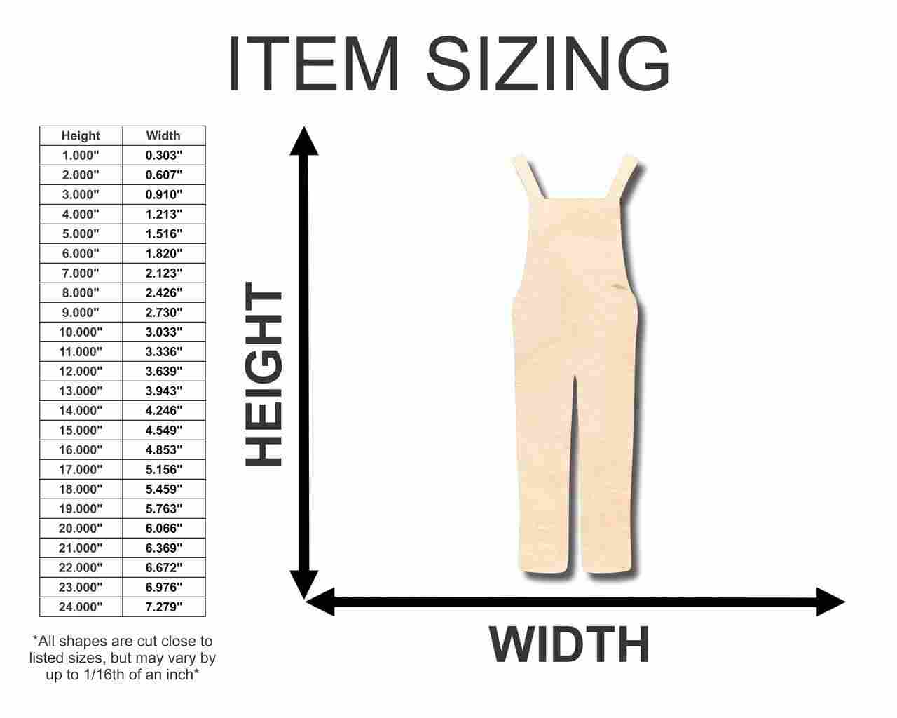 Unfinished Wood Overalls Shape - Farm - Craft - up to 46" DIY