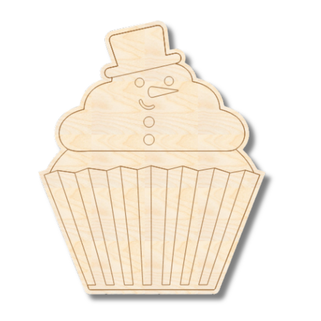 Unfinished Wood Etched Snowman Cupcake Shape | Paint By Line Crafts | up to 30" DIY