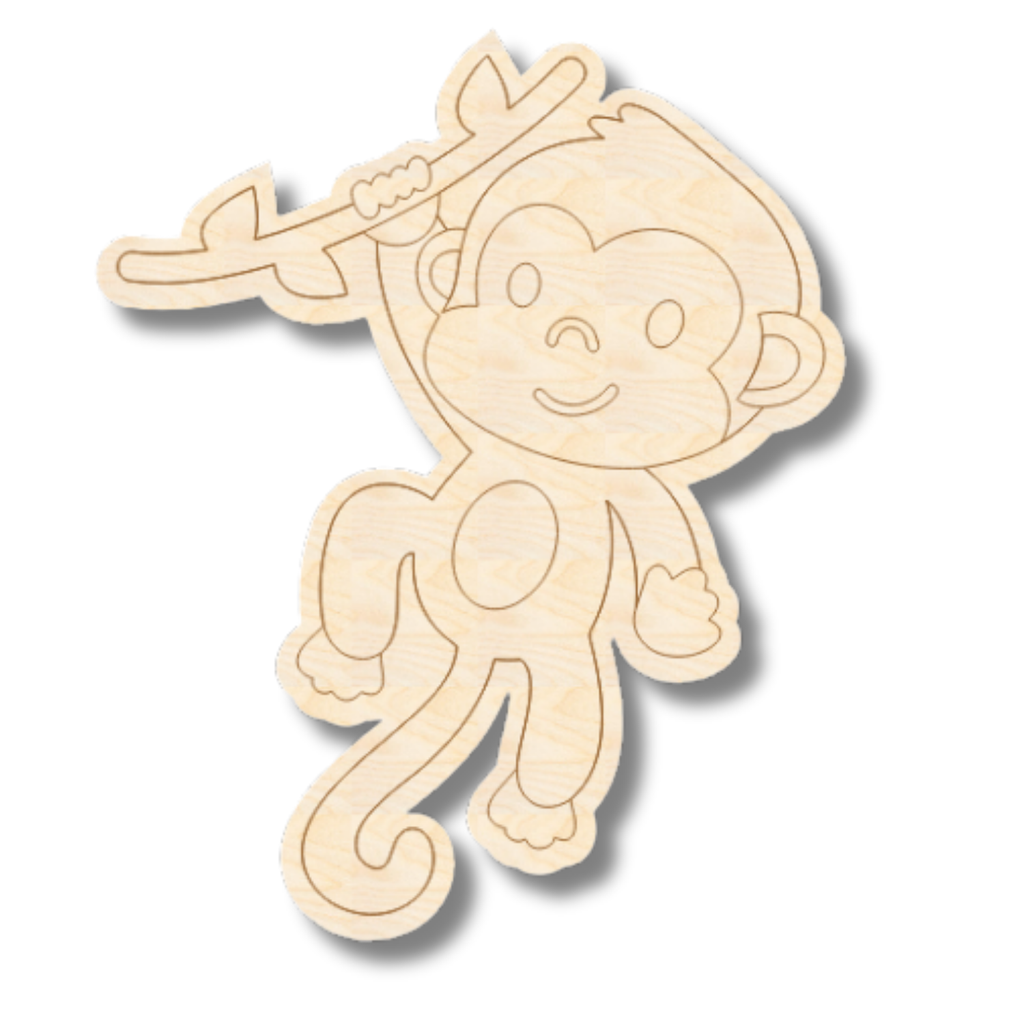 Unfinished Wood Etched Monkey Shape | Paint By Line Crafts | up to 30" DIY