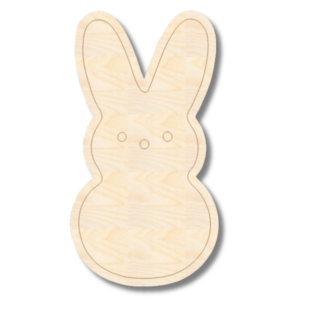 Unfinished Wood Etched Marshmallow Bunny Shape | Paint By Line Crafts | up to 30" DIY