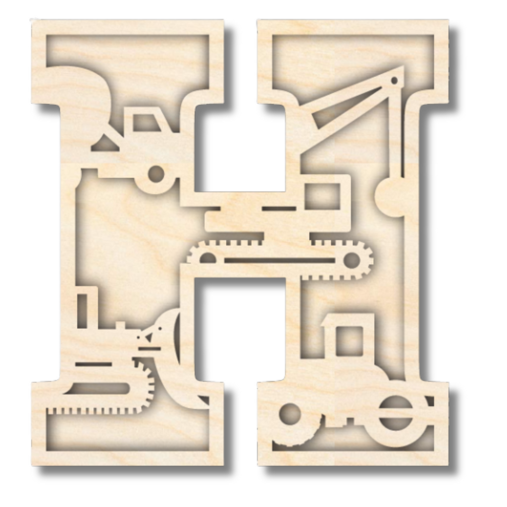 Unfinished Wood Layered Themed Letters | Construction | A-Z | 2 Piece | up to 24"