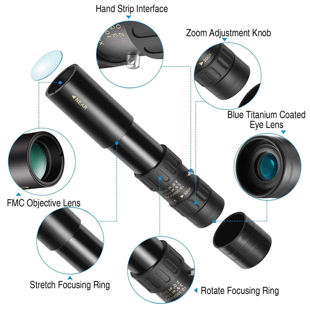 10X-300X Zoom Monocular Telescope High Definition Phone Telephoto Lens
