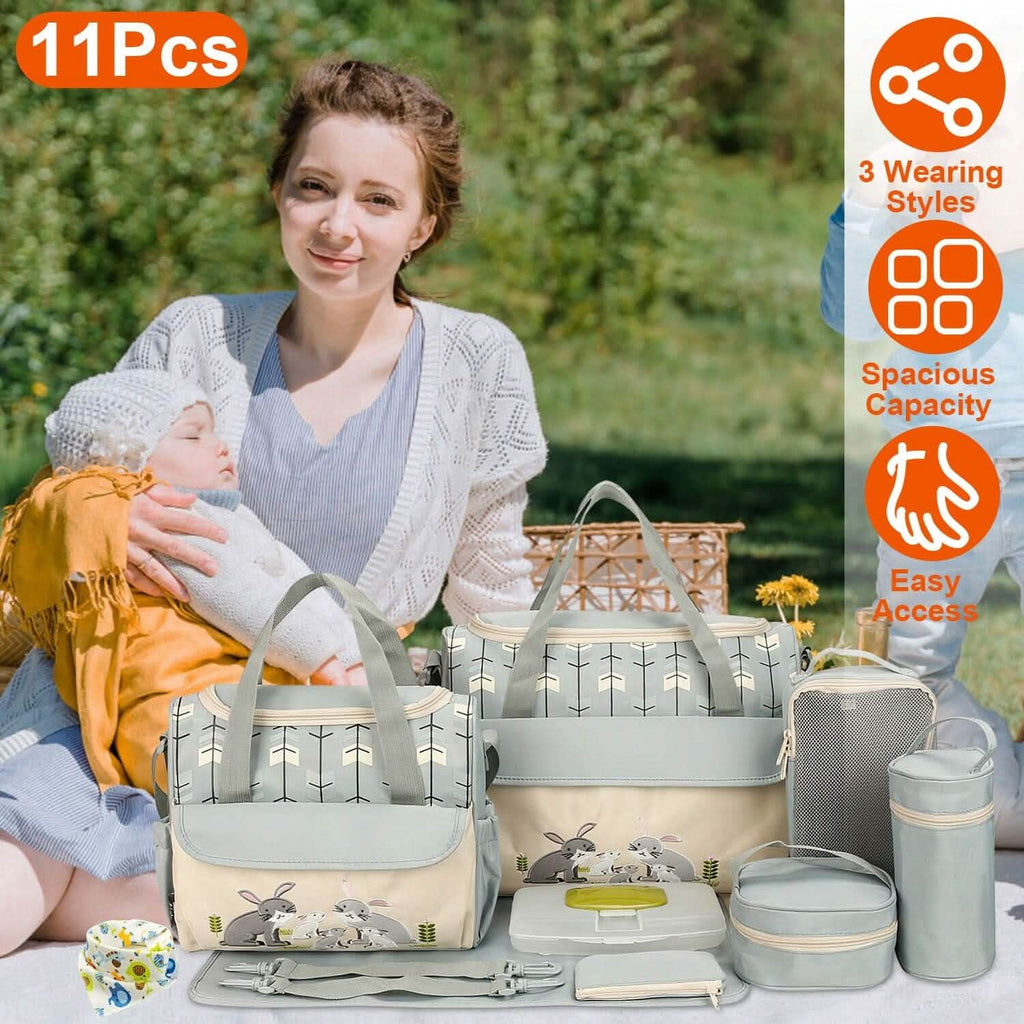 11-Piece Set: Multifunctional Diaper Handbags with Food Bag