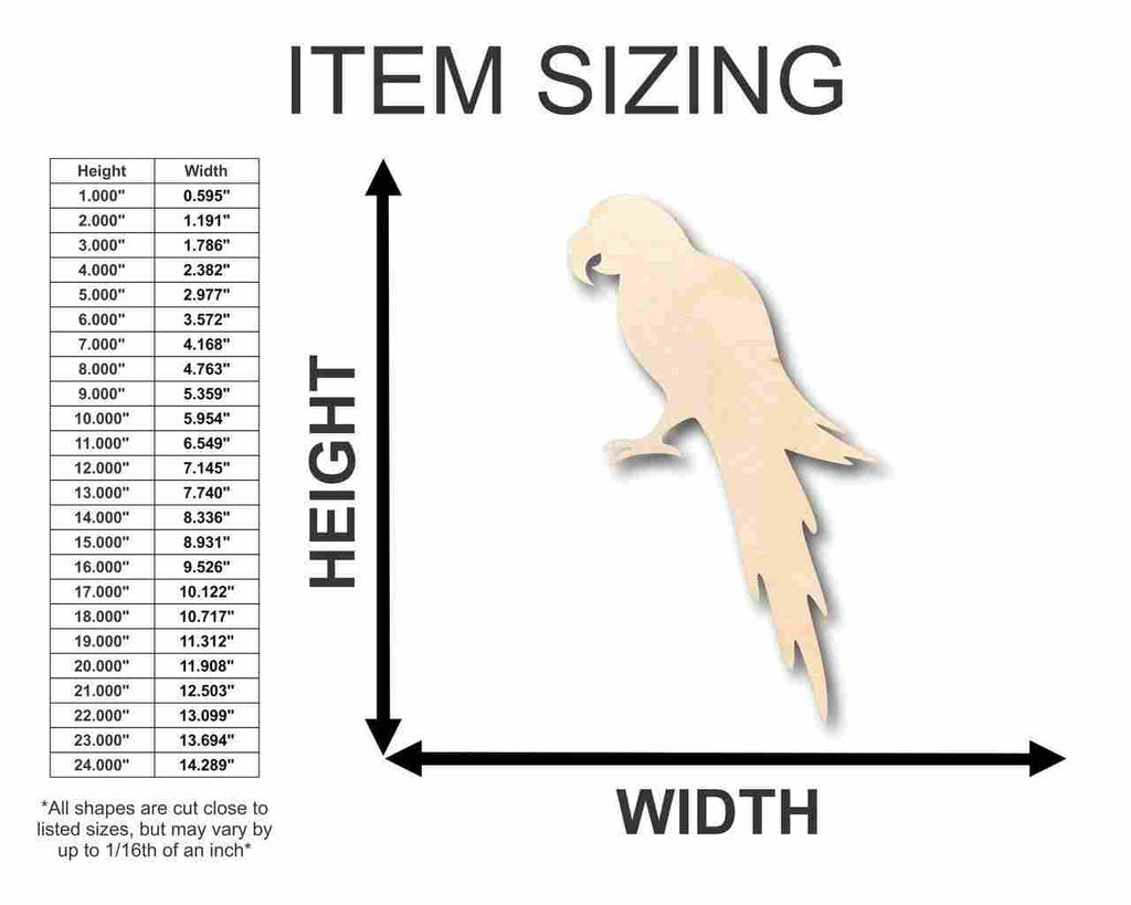 Unfinished Wood Parrot Shape - Animal - Wildlife - Pet - Craft - up to 46" DIY