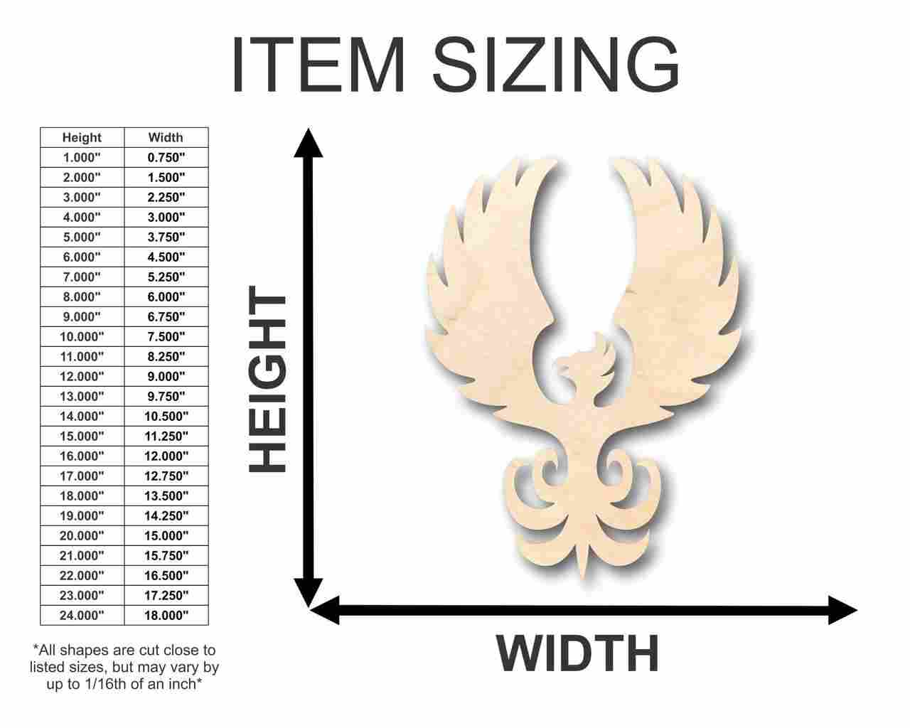 Unfinished Wood Phoenix Shape - Mythical - Beast - Craft - up to 46" DIY