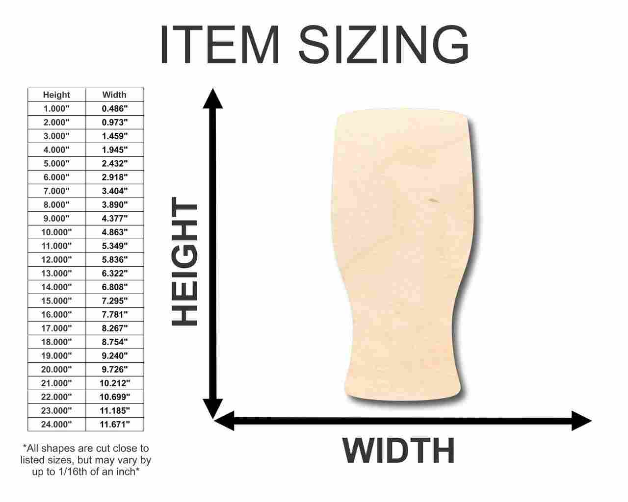 Unfinished Wood Beer Pint Glass Shape - Bar Decor - Craft - up to 46" DIY