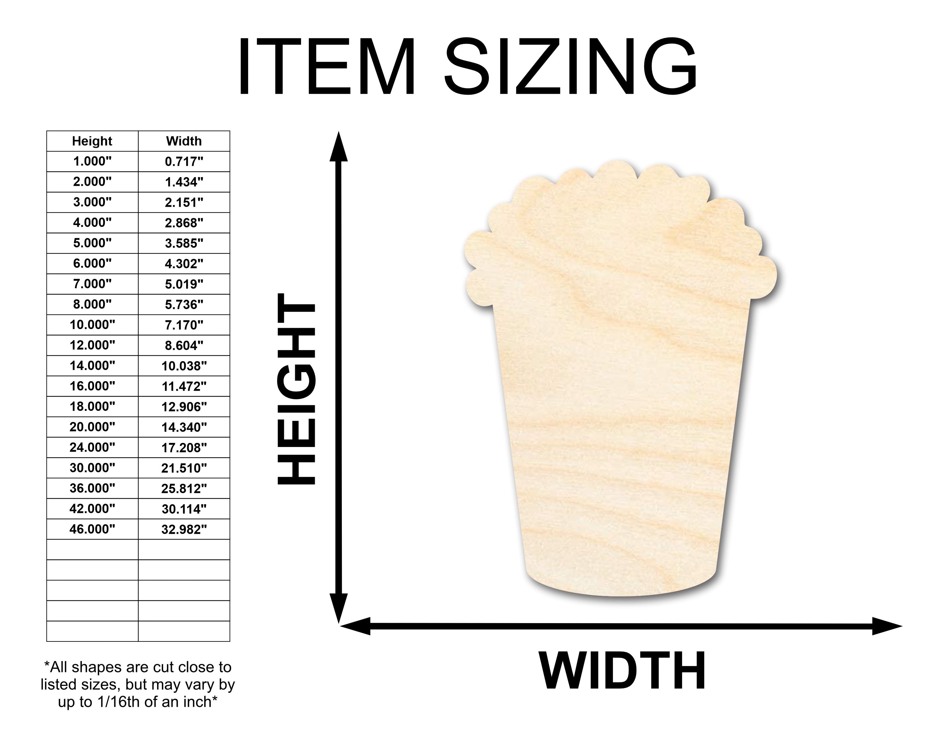 Unfinished Wood Popcorn Shape - Food Craft - up to 46" DIY