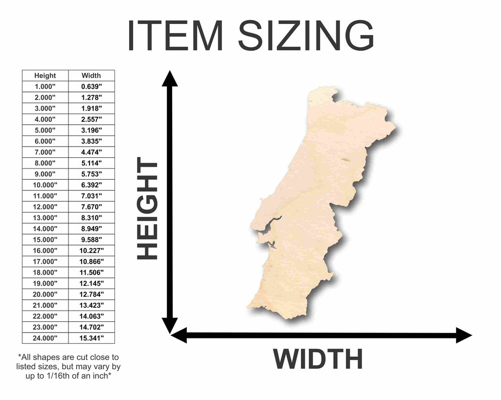Unfinished Wood Portugal Silhouette - Craft- up to 46" DIY