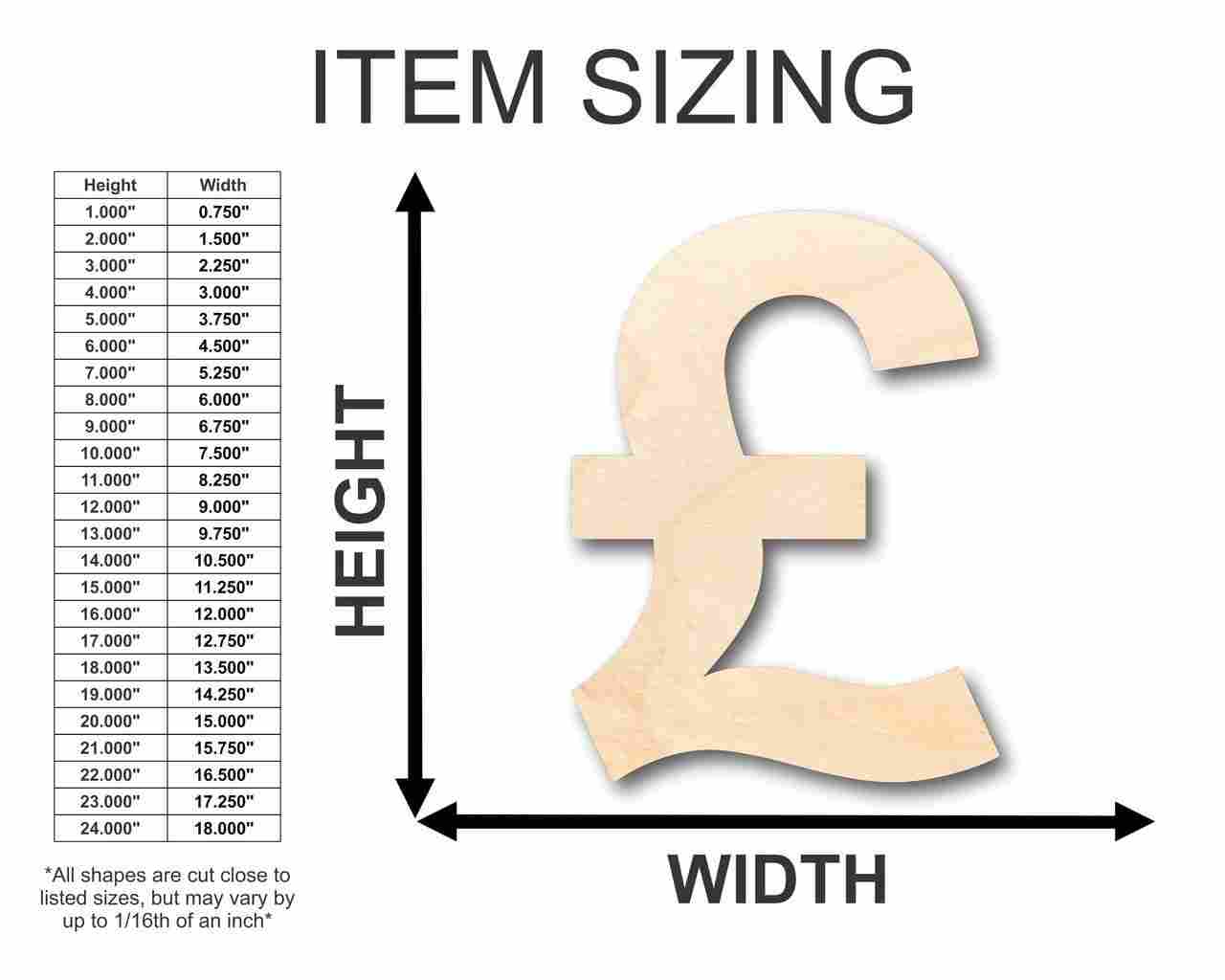 Unfinished Wood British Pound Shape - Craft - up to 46" DIY