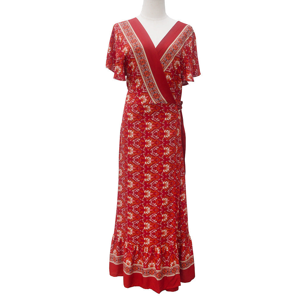 Women's Viscose Bohemian Printed Dress Vacation Beach Maxi Dress Casual