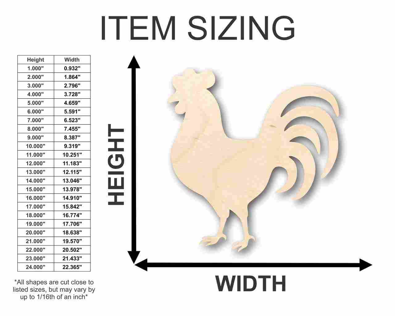 Unfinished Wood Rooster Chicken Shape - Farm Animal - Craft - up to 46" DIY