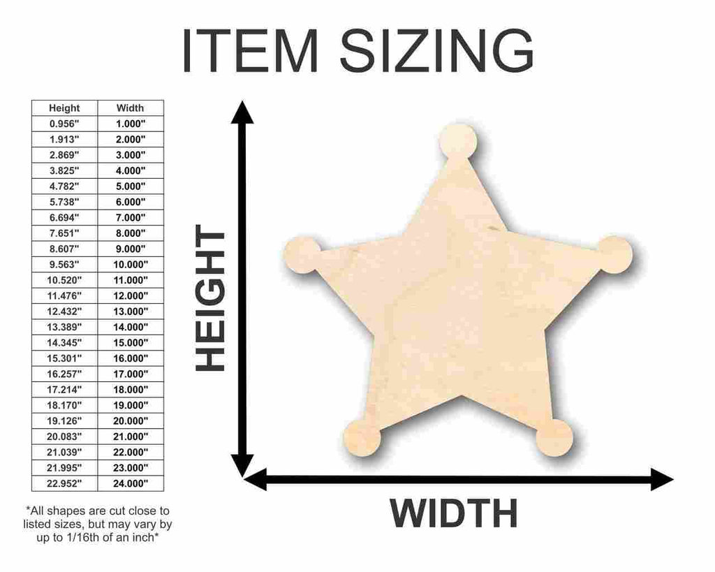 Unfinished Wood Sheriff Badge Shape - Law Enforcement - Craft - up to 46" DIY