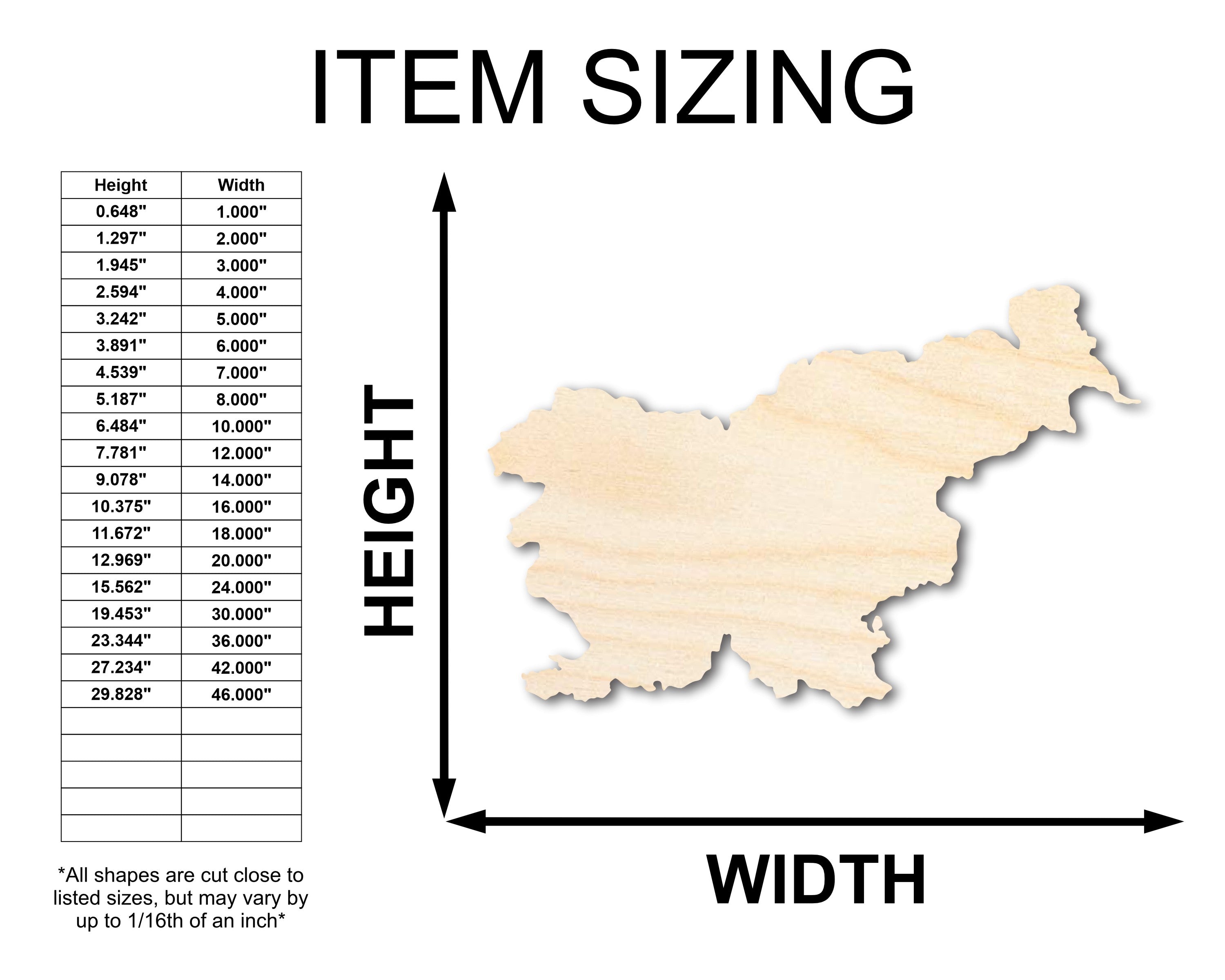 Unfinished Wood Slovenia Country Shape - European Country Craft - up to 46" DIY