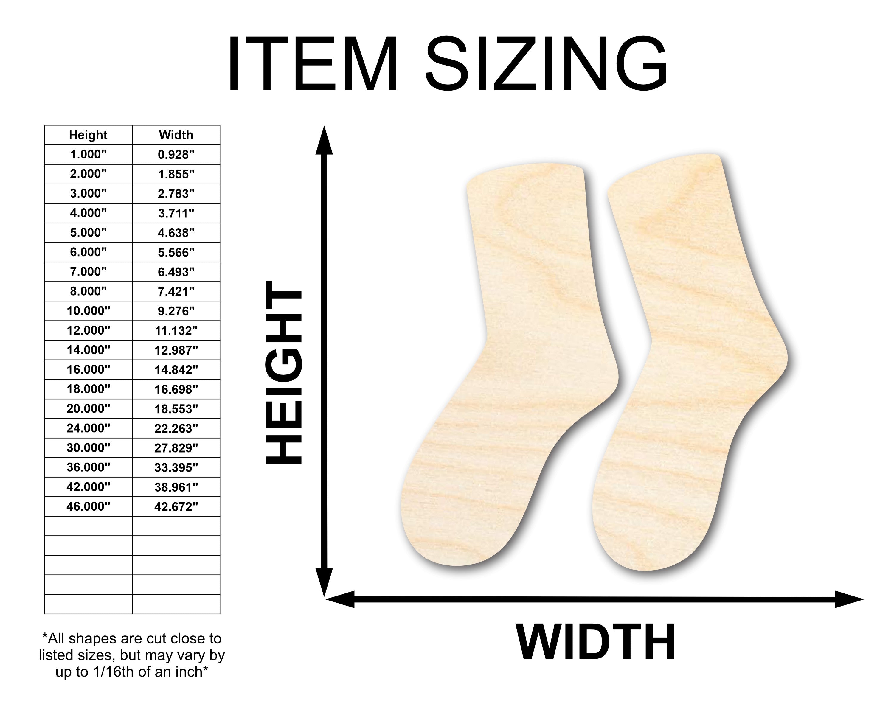 Unfinished Wood Socks Shape - Craft - up to 46" DIY