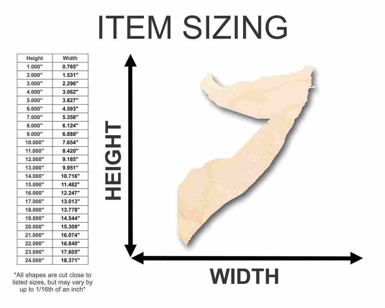 Unfinished Wood Somalia Shape - Africa - Country - Craft - up to 46" DIY