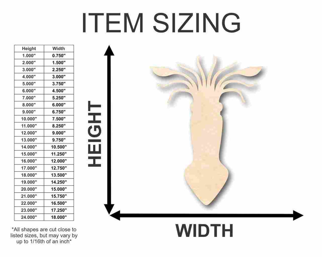 Unfinished Wood Squid Shape - Ocean - Nursery - Craft - up to 46" DIY