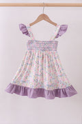 Purple floral smocked ruffle dress