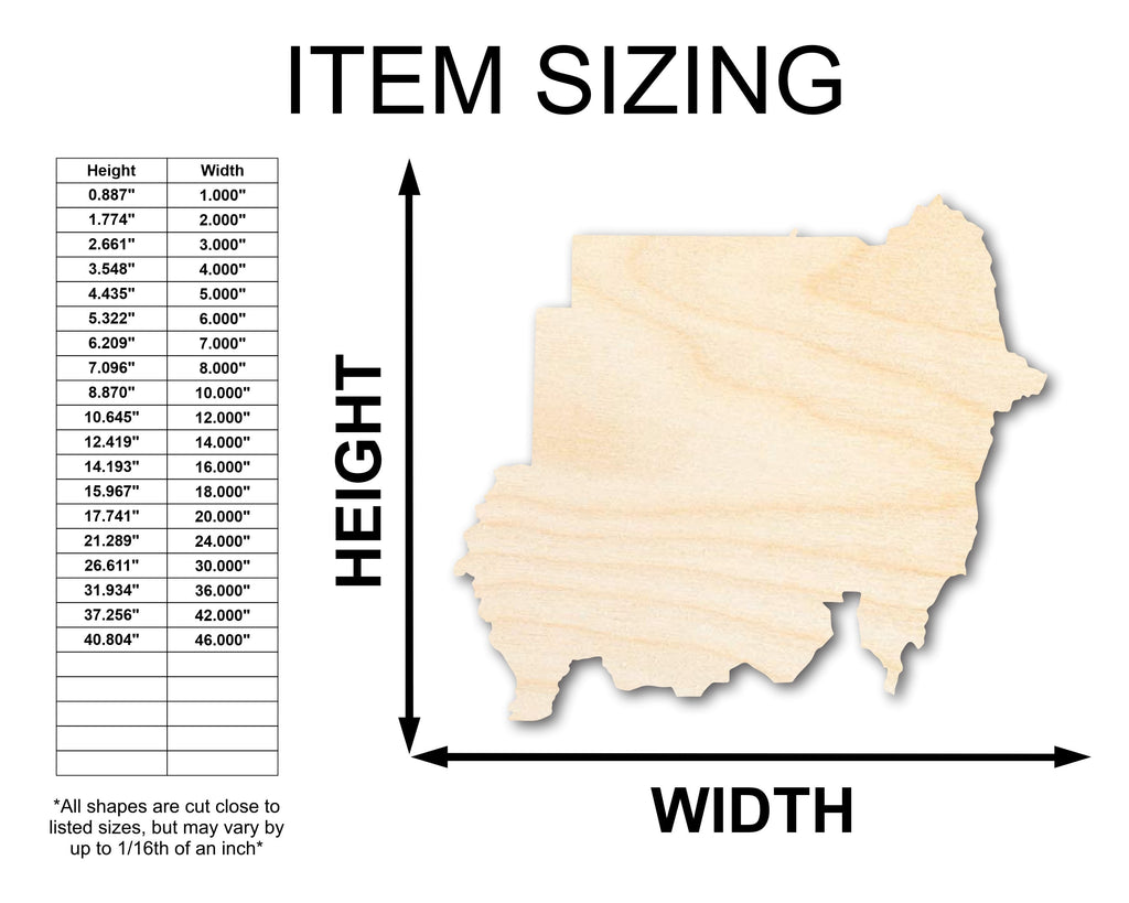 Unfinished Wood Sudan Country Shape - North Africa Craft - up to 46" DIY