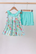 Blue sailboat print ruffle shorts set