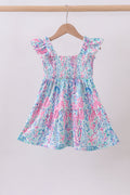 Blue marine smocked ruffle tiered mom&me dress