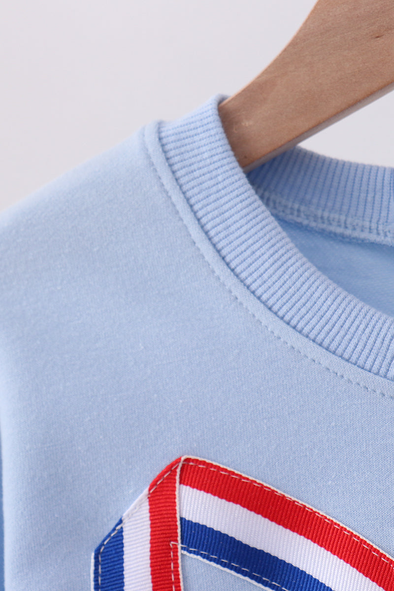 Blue hand-sewn bow mom&me sweatshirt