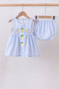 Blue lemon embroidery seersucker bloomer set