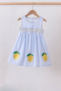 Blue lemon embroidery seersucker dress