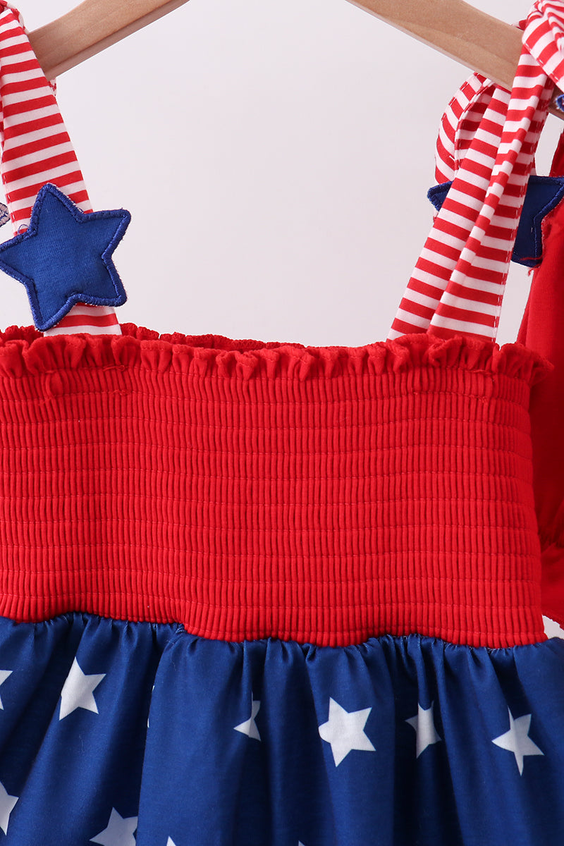Blue star smocked ruffle shorts set