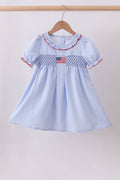 Blue flag smocked ruffle dress