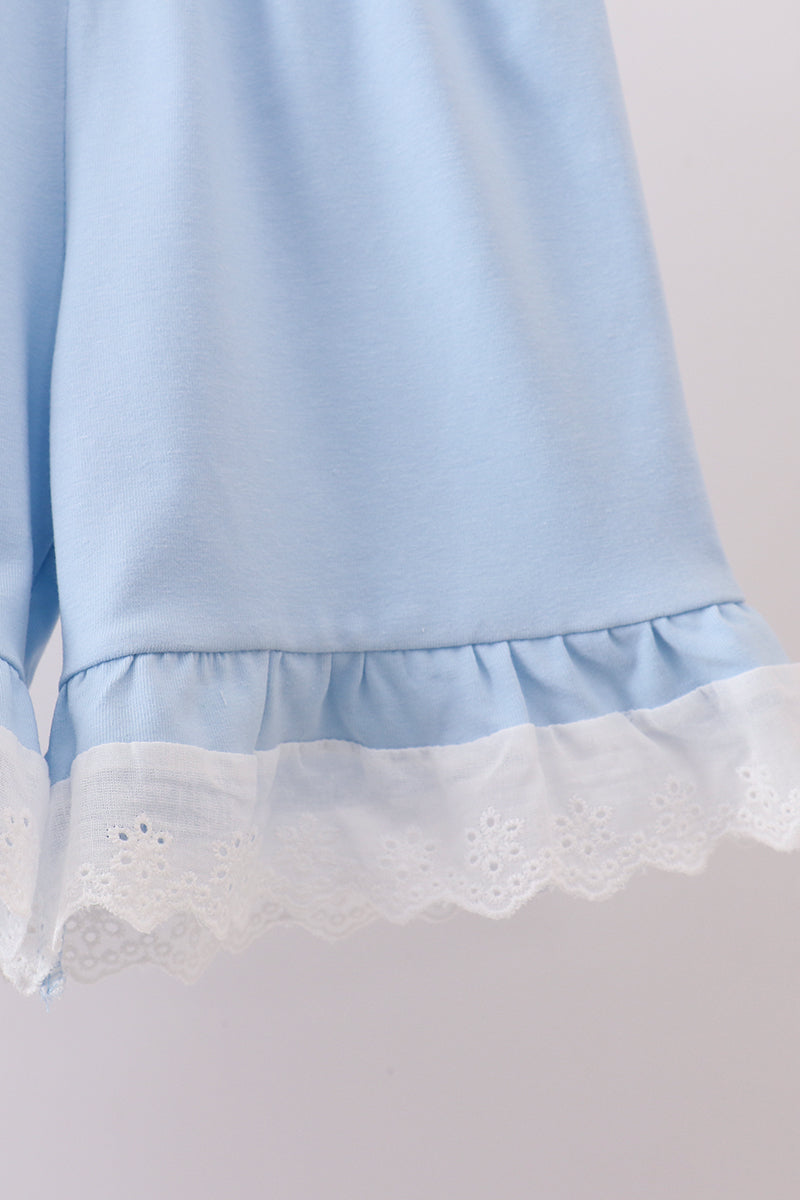 Blue floral lace smocked shorts set