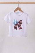 White bow sequin mom&me top