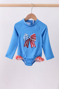 Blue bow sequin rashguard