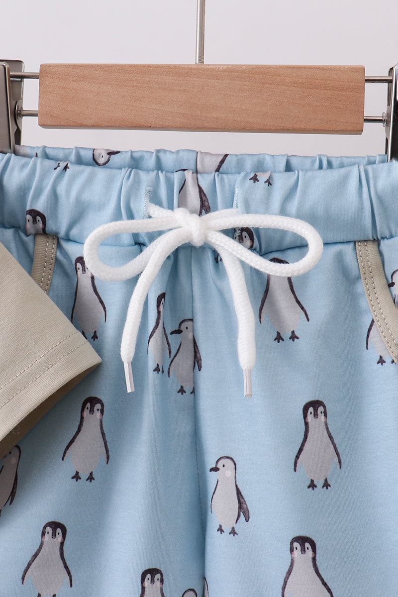 Penguin print shorts set