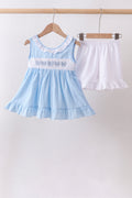 Blue Bow Smocked Embroidered Jacquard Set